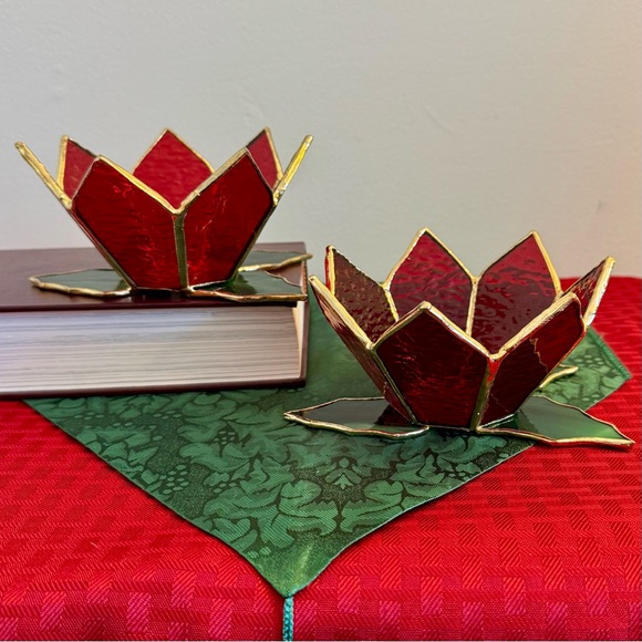 (2) Stained Glass Holiday Candle Holders - Picture 2 of 5